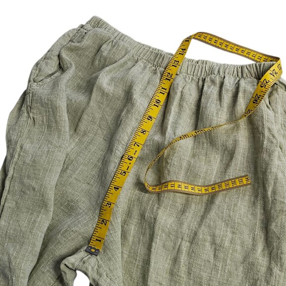 FLAX Womens High Rise 100% Linen Wide Leg, Cropped Pants, Green, Pockets, Size M - Picture 5 of 8